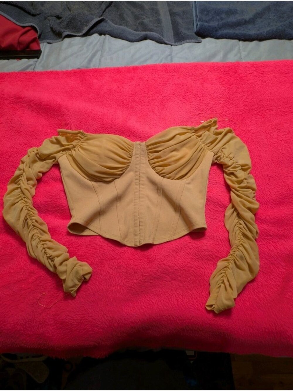 Akira Womens Medium Tan Ruched Off Shoulder Corset Crop Top Hook Eye PT3923B